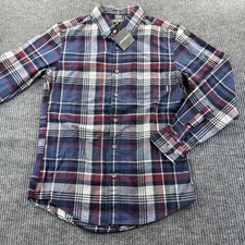 Eddie Bauer Shirt Mens Small Red Blue Plaid Slim Fit Flannel Long Sleeve