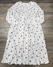 Aria Sleepwear Nightgown Velour White With Red Cardinal Pockets 2XL Warm Cozy