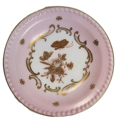 Vintage Shafford Rose D'or Pink Vanity Porcelain Trinket Dish Saucer  (T157)