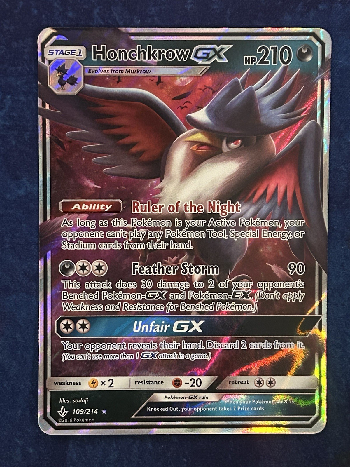 Pokémon Honchkrow GX Ultra Rare # 109/214 - SM - Unbroken Bonds - LP