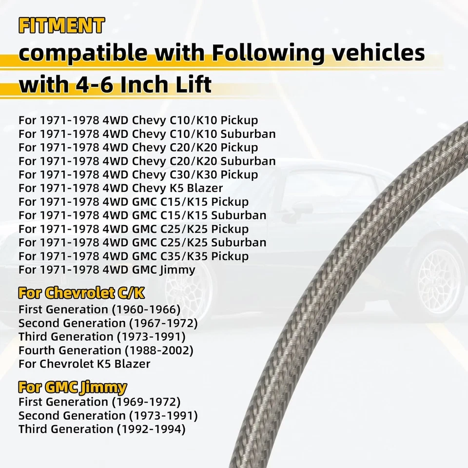 Full Set Stainless Steel Extended Brake Lines For 71-78 Chevy GMC C/K 10 15 4-6" Foto 3 de 4