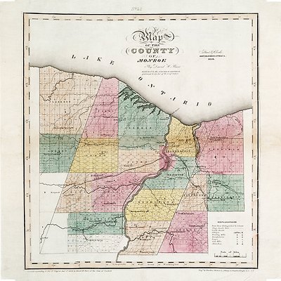 Monroe County NY Map Vintage 1829 Square Map Giclee Print 8'' x 8'' - 16'' x 16''