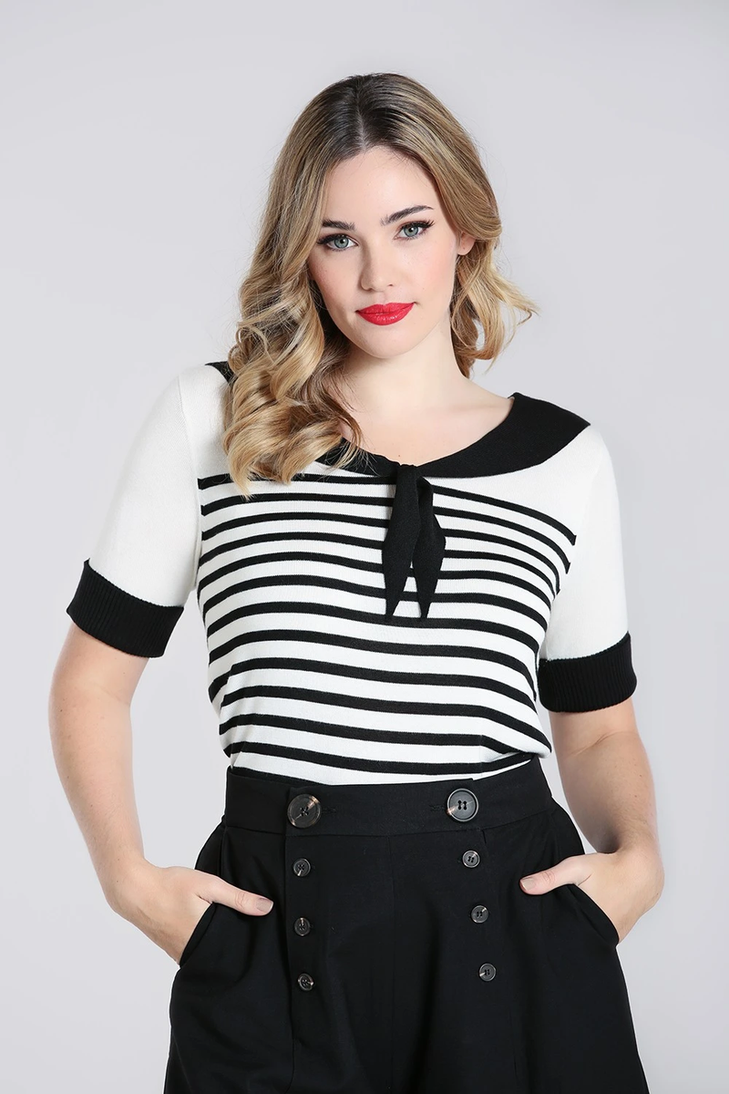 Hell Bunny Black White Coco Nautical Breton Stripe Jumper UK
