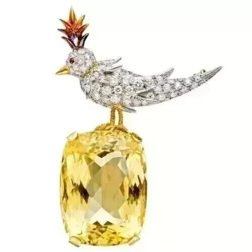 Брошь на булавке с цитрином и бриллиантами 6 карат Cushion Lab Created желтое золото 14 карат - Изображение 3 из 4