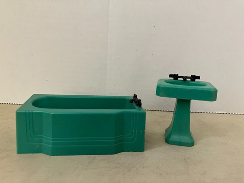 RENWAL DOLLHOUSE FURNITURE “RARE” TURQUOISE SINK & BATHTUB
