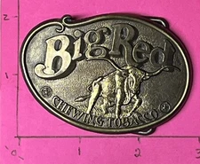 Vintage Big Red Chewing Tobacco Advertising Men's Belt Buckle Brass LongHorn