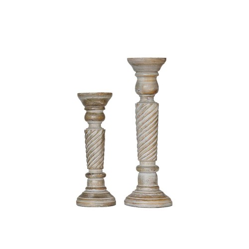 Traditional Gray Wash Eco-friendly Handmade Mango Wood Set Of Two Candle Holder - Picture 21 of 37