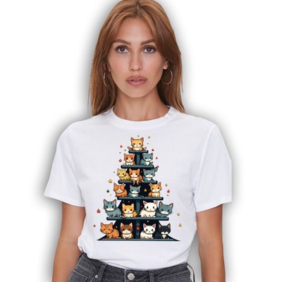 Funny Christmas tree Cat T-shirt - Holiday Kittens Graphic Tee