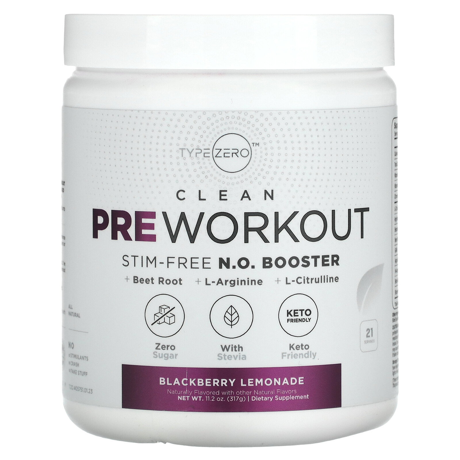 Чистый предтренировочный напиток, N.O. Booster без стимуляторов, Ежевичный лимонад, 11,2 унции (317 г)