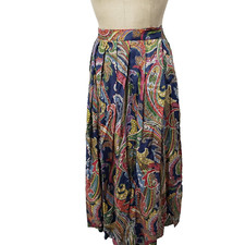 Vtg Talbots Paisley Multicolor Cotton Long Light Pleated Skirt 6 Made in USA