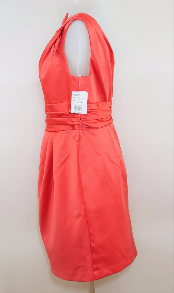 DAVIDS BRIDAL Women's 12 Pink Guava One Shoulder Satin Dress Bridesmaid Formal - Image 3 of 4