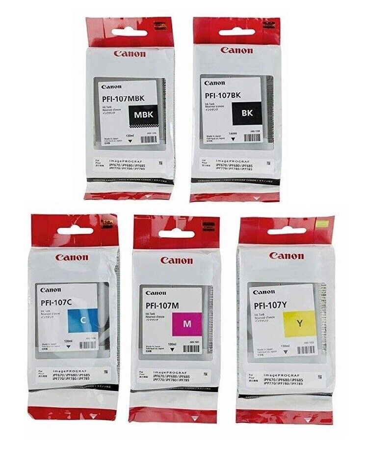 5 X Original Ink Canon iPF680 iPF685 iPF780 iPF785/PFI-107 Ink