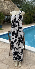 MICHAEL KORS BLACK WHITE FLOWER PRINT SILK ONE SHOULDER LONG MAXI DRESS Sz 10