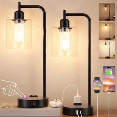 Industrial Touch Table Lamps for Bedrooms Set of 2 - 3-Way Dimmable 