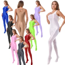 Women Ladies Female Bodysuit Seamless Bodystocking Oil Glossy Jumpsuit Sport