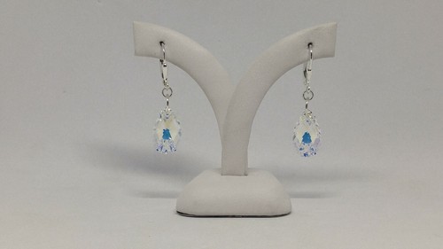 Handmade Sterling Silver Swarovski Crystal Clear AB Pear Teardrop Earrings - Picture 2 of 3