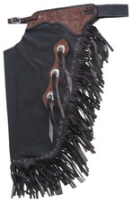 Western Chinks Chaps - Floral Tooled Yoke Smooth Brown Leather - S,M,L,XL