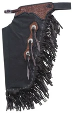 Western Chinks Chaps - Floral Tooled Yoke Smooth Brown Leather - S,M,L,XL