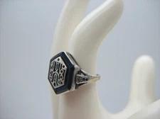 Original Art Deco 1930s Sterling Silver Black Onyx Faux Stone Ring, Germany