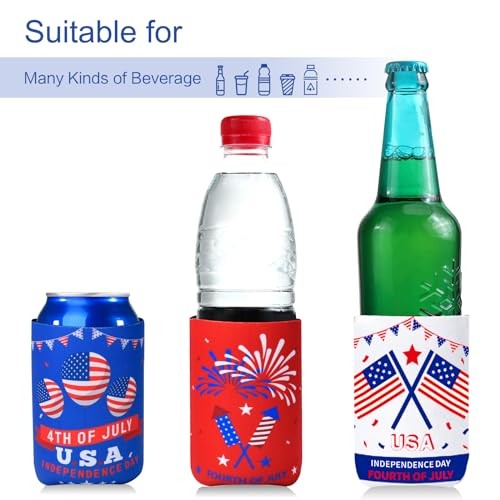 4th of July Decorations for Home, 12PCS Beer Can Cooler Sleeves for Fourth of - Picture 4 of 8