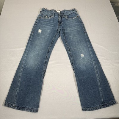 True Religion Jeans Womens 30 Blue Low Rise Flare Joey Embroidered