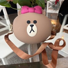 Brown Bear Silicone Crossbody Adjustable Purse Pink Bow Kids