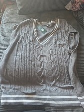 Wild Fable Gray Cable Knit V-Neck Sweater Vest Oversized Womens L Preppy Fall