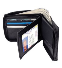 RFID Blocking Genuine Leather Men's Bifold Wallet Credit Card Holder Zip Around