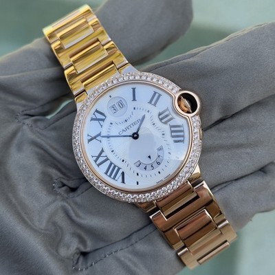 CARTIER BALLON BLEU DUAL TIME 38MM 18K ROSE GOLD  DIAMOND WATCH W6920035
