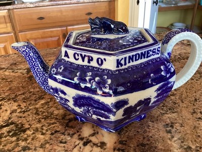 RARE Spodes Tower Blue ANTIQUE 1868-1883 Auld Lang Syne TEAPOT FIGURAL FINIAL