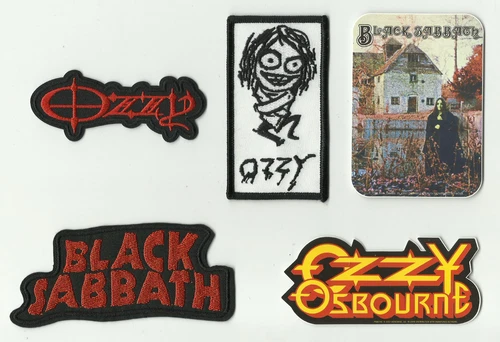 OZZY OSBOURNE BLACK SABBATH logos/etc 3 EMB IRON ON PATCHES + 2 STICKERS bargain
