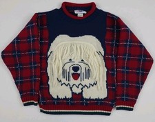 Vintage 80s 90s Shaggy Hair Dog Pattern Knit Sweater Made In USA Girls M Cute