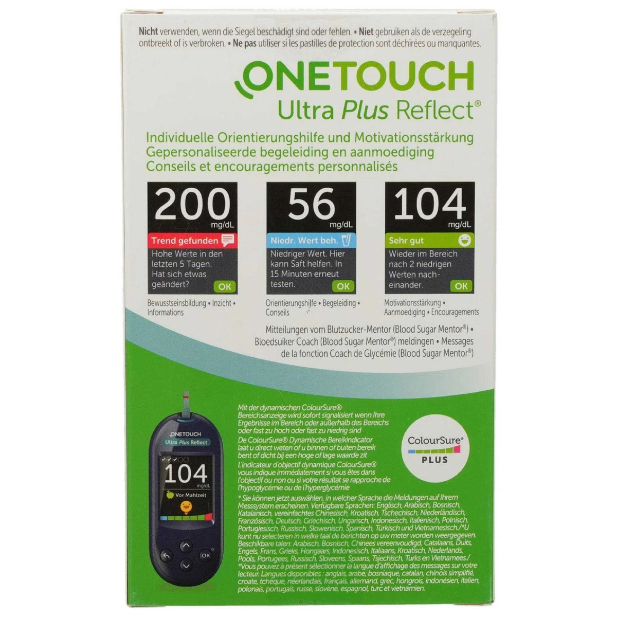 Medidor de glucosa en sangre ONE TOUCH Ultra Plus Reflect.mg/dl, PZN 14385185