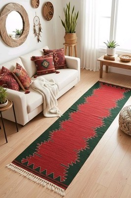 Hand Woven Navajo Wool Rug Turkish Kilim Dhurrie Afghan Southwest Runner 7'x2'