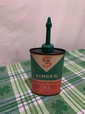 Vintage SINGER 3oz Tin Oval Oil Can Sewing Machine Oil USA Long Green Spout
