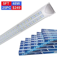 25Pack 5 Foot Led Shop Light Fixture 48W 6500K Integrated Bulbs T8 Base Linkable