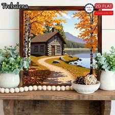 8" Autumn Cab"Lake Scene Aluminum Art