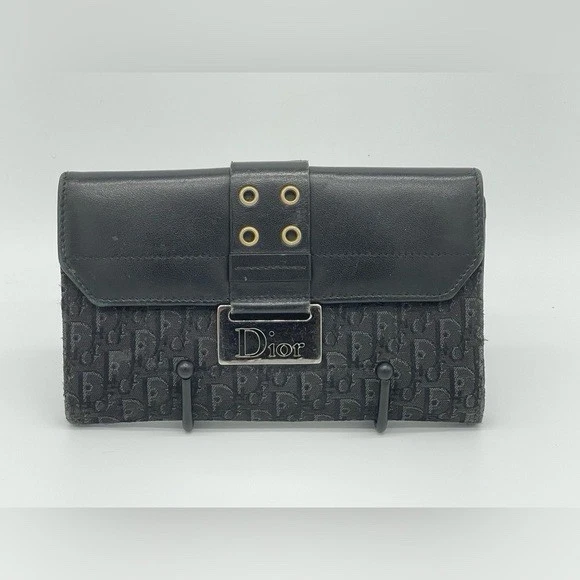 Portefeuille long Dior vintage monogramme Galliano riveté double face