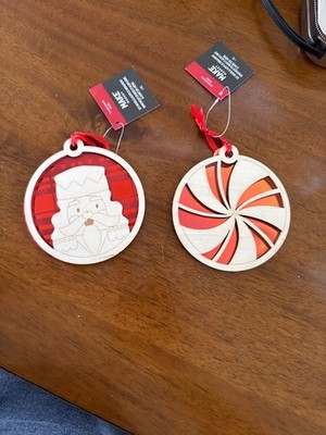 Wooden Nutcracker & Peppermint Christmas Ornaments Set With Red Accents Holiday