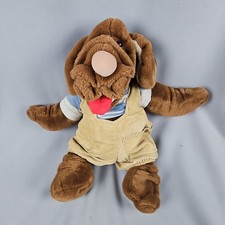 Wrinkles Puppet Dog Plush w/Corduroy Overalls, Striped Shirt 1980s Vtg