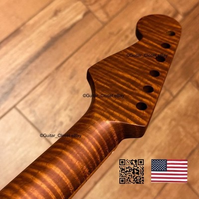 Fat V-Shaped Roasted Flame Maple Strat Neck Satin Fits Warmoth Body CSM2O