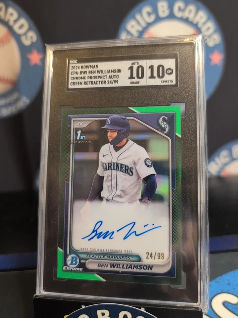 2024 Bowman Ben Williamson 1st Bowman Chrome Auto True Green /99 Rays Mariners