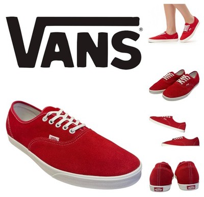 VANS Authentic Lowpro Suede Shoe Sneaker Mens 11.5 Womens 13 Red & White NEW $75
