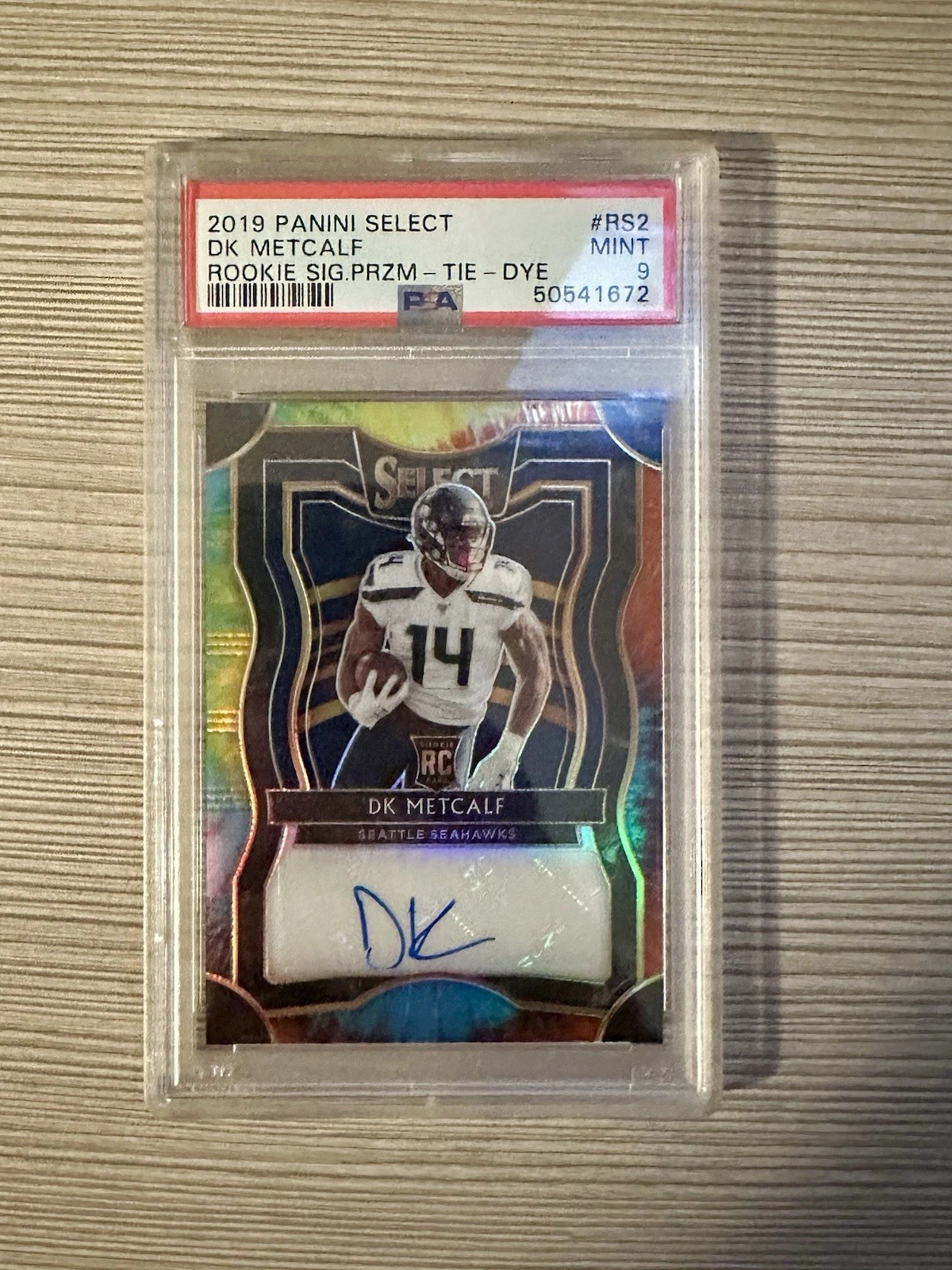 DK Metcalf Panini Select Rookie Signature Prizm #RS2 Tie-Dye