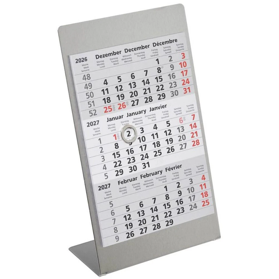 SAPHIR-TEC Schreibtischkalender 2026/2027 SILBER MATT, Edelstahl, magnetische Haftung