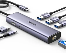 UGREEN Revodok 6 in 1 USB C Hub Gigabit Ethernet Adapter with 4K HDMI, Grey