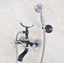 Wall Mounted Black Silver Clawfoot Bathtub Tub Faucet w/Hand Shower Spray Tap