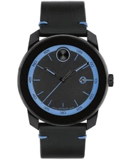 MOVADO BOLD TR90 3601111 SWISS BLUE DIAL BLACK LEATHER STRAP 42MM CASE MEN WATCH
