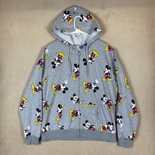 Disney Mickey Mouse Graphic Full Zip Hoodie Jacket Unisex XL Gray Pockets NWT