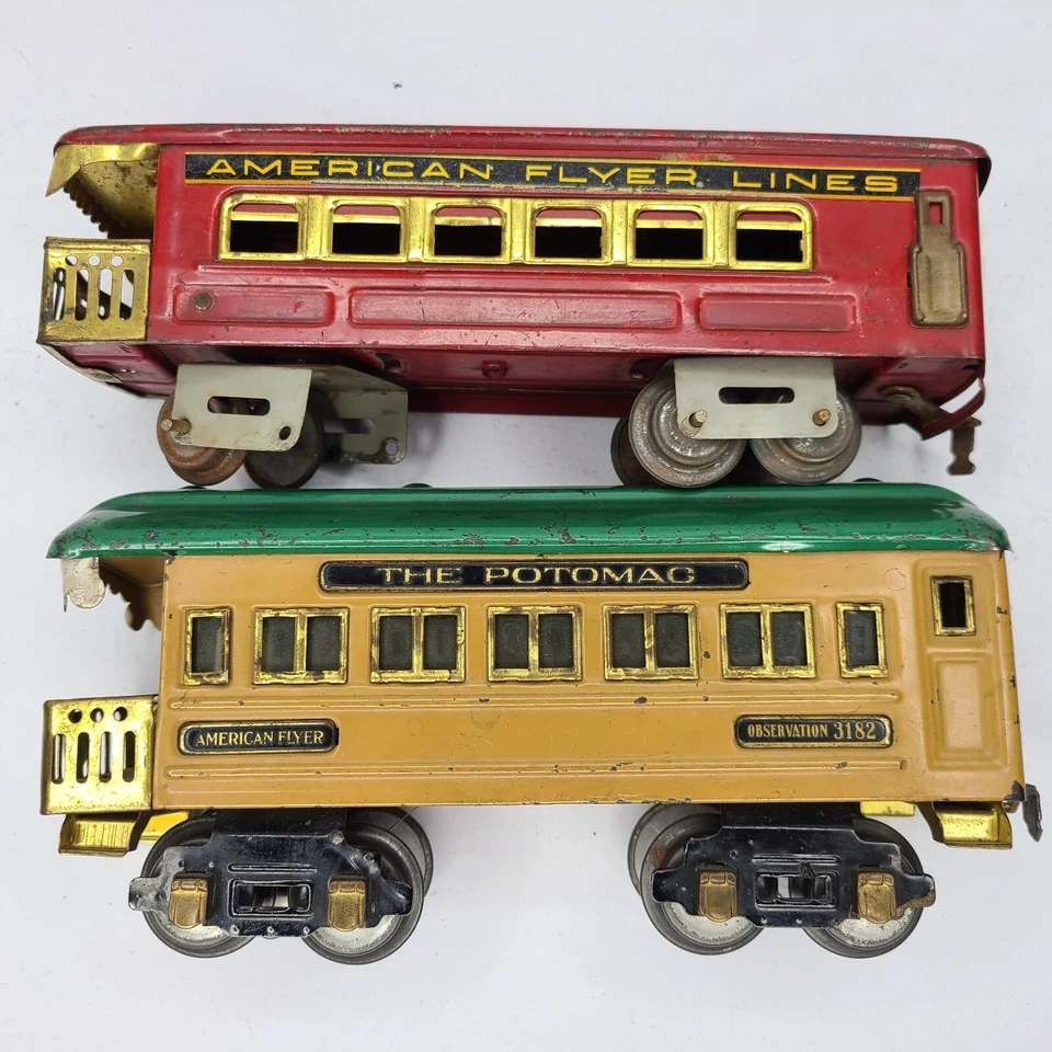 American Flyer Vintage O Gauge Tin  Lot of 5 Pullman, 2 Observation & 2 Caboose - Image 3 of 4